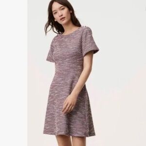 LOFT Pink Black Boucle Tweed Fit and Flare Dress